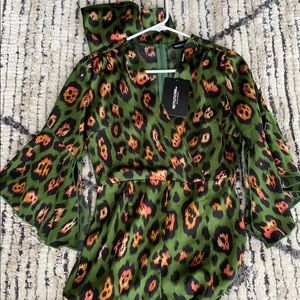 Leopard flared sleeve jumpsuit